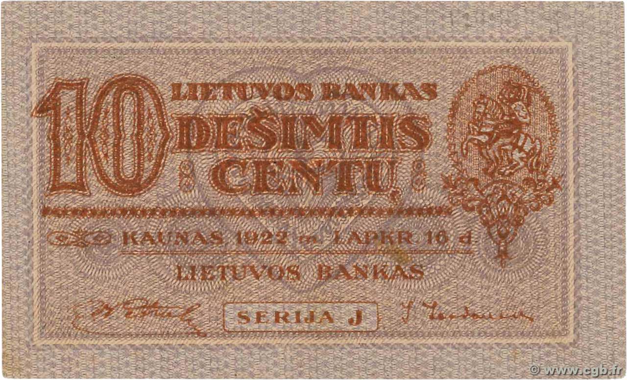 10 Centu LITUANIA  1922 P.10a q.FDC