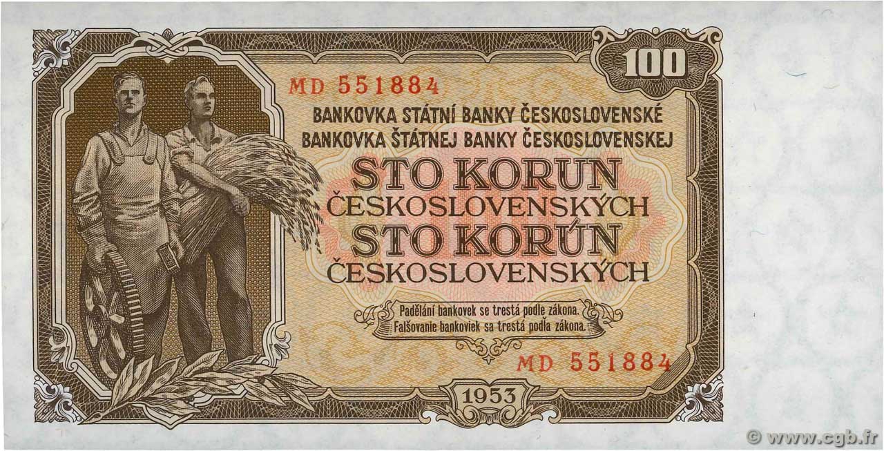 100 Korun TCHÉCOSLOVAQUIE  1953 P.086b NEUF