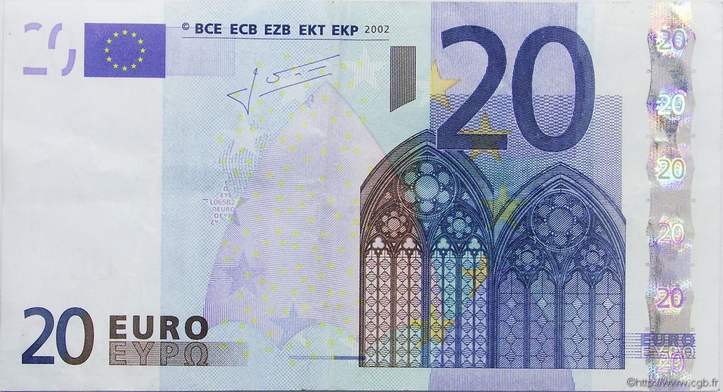20 Euro Numéro radar EUROPA  2002 €.120.26 VF