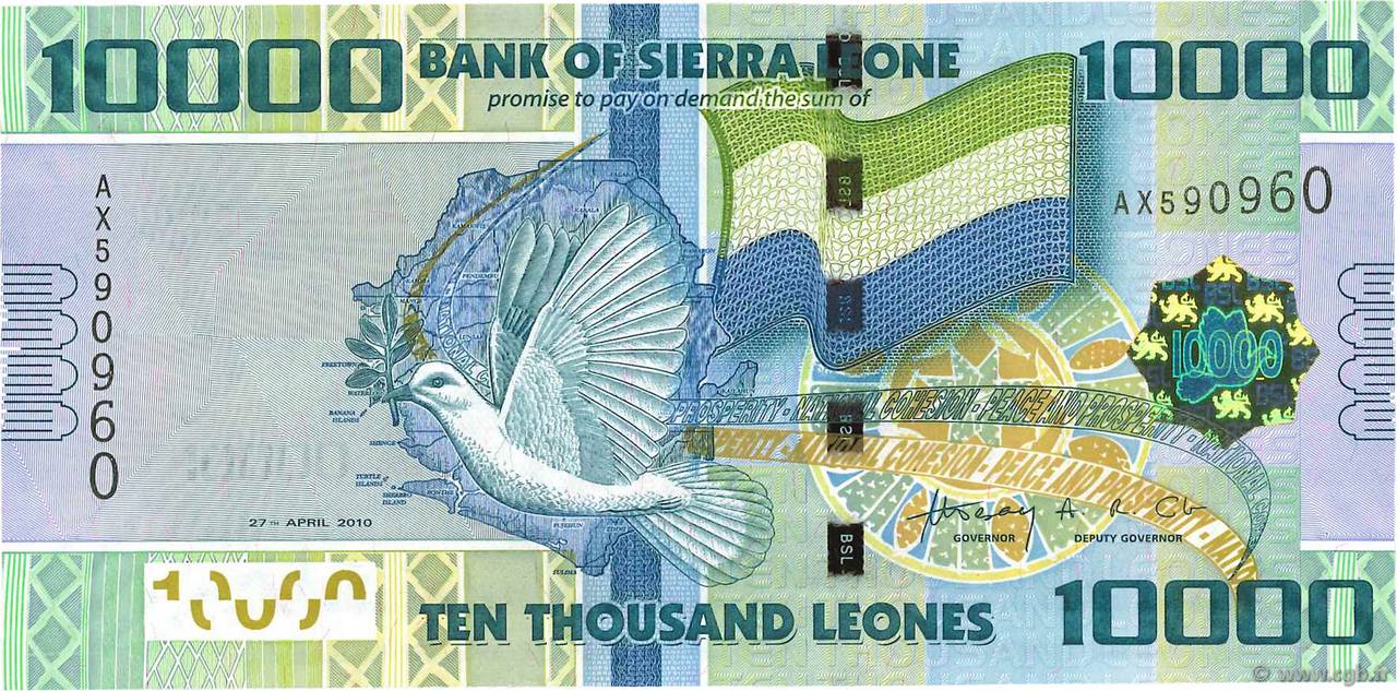 10000 Leones SIERRA LEONA  2010 P.33 FDC