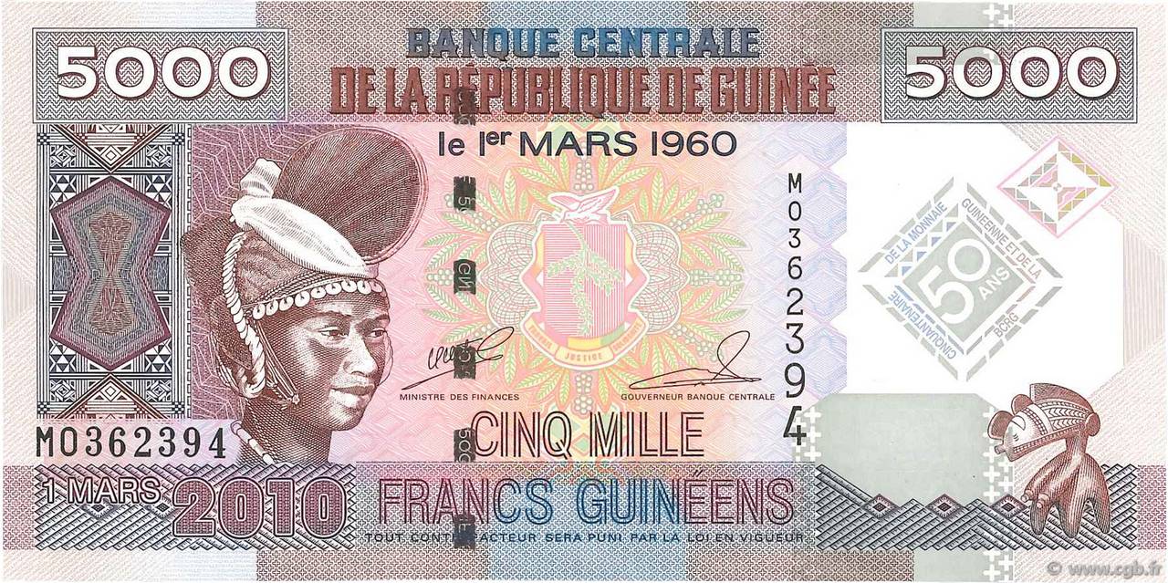 5000 Francs Guinéens Commémoratif GUINEA  2010 P.44 FDC