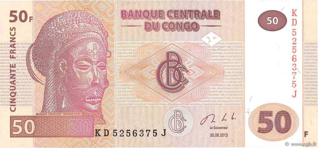 50 Francs REPúBLICA DEMOCRáTICA DEL CONGO  2013 P.097A FDC
