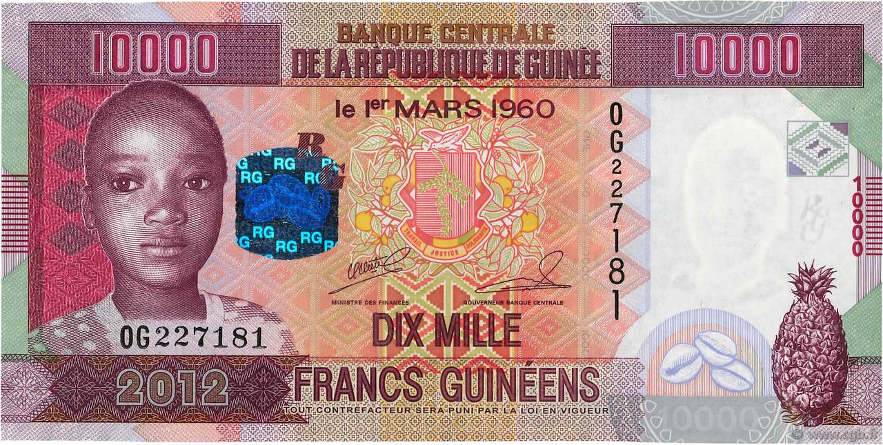 10000 Francs GUINEA  2012 P.46 fST+