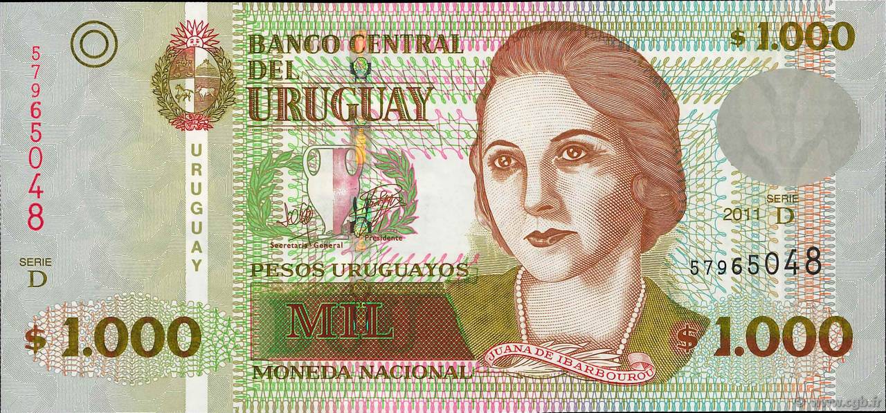 1000 Pesos Uruguayos URUGUAY  2011 P.091c ST