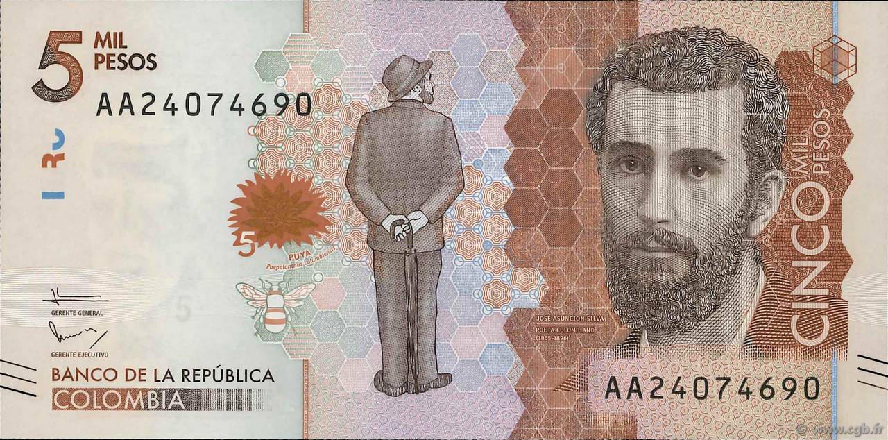 5000 Pesos KOLUMBIEN  2015 P.459 ST