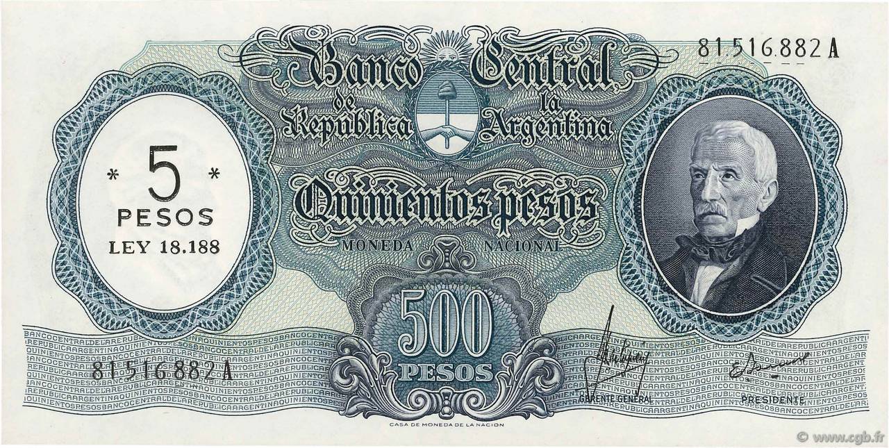 5 Pesos sur 500 Pesos ARGENTINA  1969 P.283 FDC