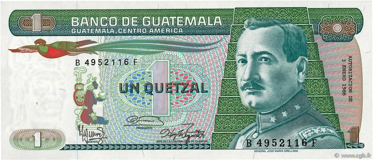 1 Quetzal GUATEMALA  1986 P.066 NEUF