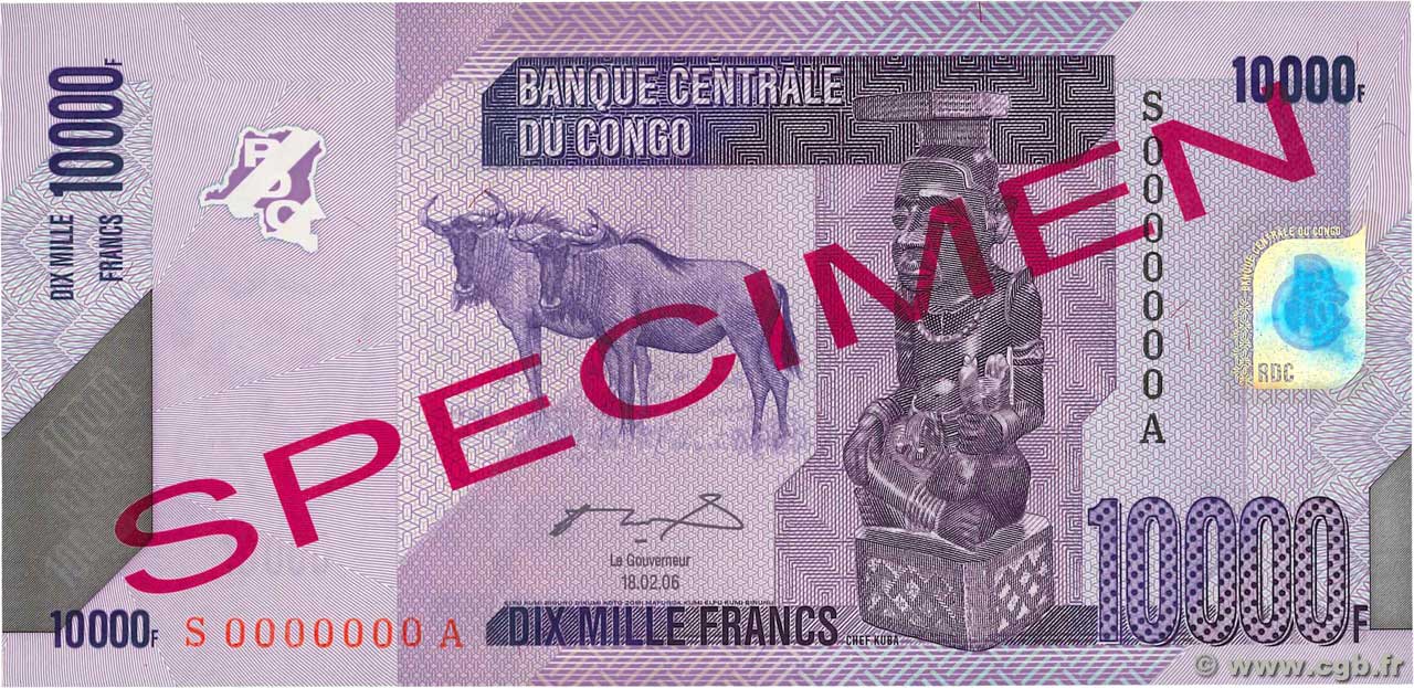 10000 Francs Spécimen CONGO, DEMOCRATIC REPUBLIC  2012 P.103s UNC