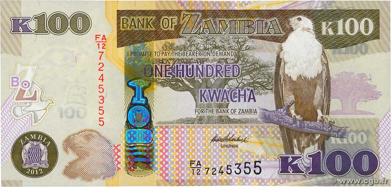 100 Kwacha ZAMBIA  2012 P.54a UNC