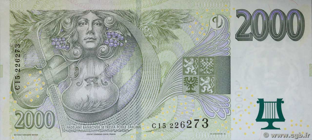 2000 Korun RÉPUBLIQUE TCHÈQUE 2007 P.26 b91_1078 Billets