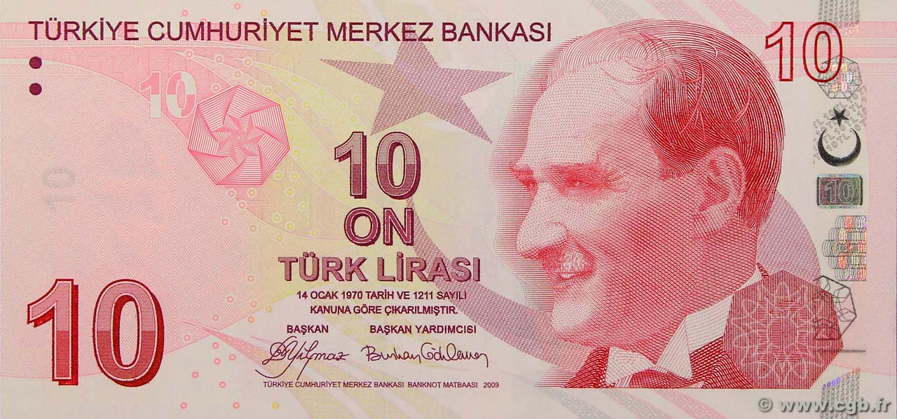 10 Lira TURKEY  2009 P.223a UNC