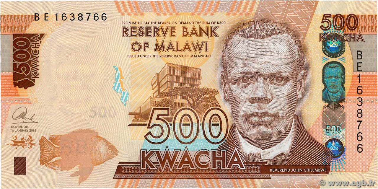 500 Kwacha MALAWI  2014 P.66 UNC