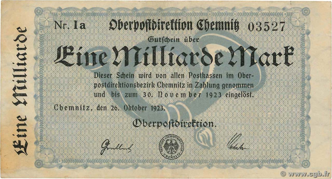 1 Milliard Mark GERMANIA Chemnitz 1923  BB