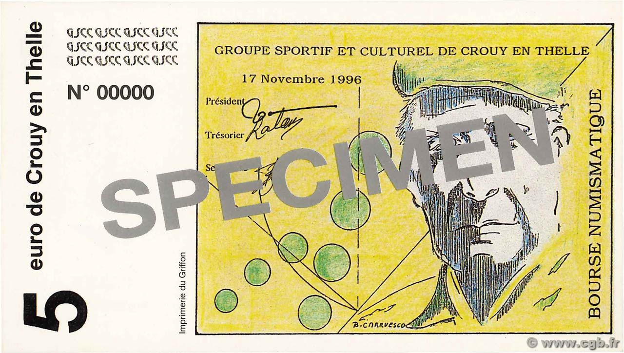 5 Euro Spécimen FRANCE Regionalismus und verschiedenen  1996  ST