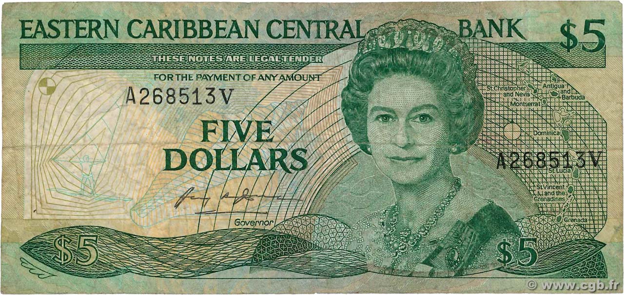 5 Dollars CARAÏBES  1986 P.18v B