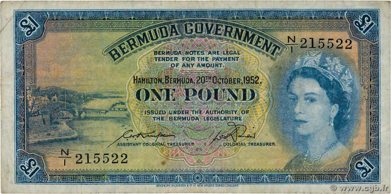 1 Pound BERMUDA  1952 P.20a MB