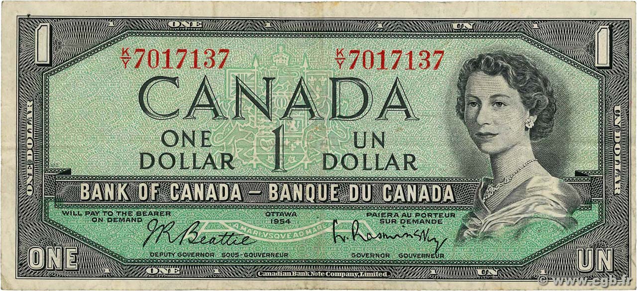 1 Dollar CANADA  1954 P.074b MB