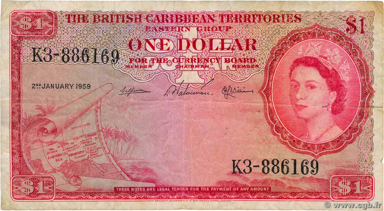 1 Dollar CARAÏBES  1959 P.07c TB
