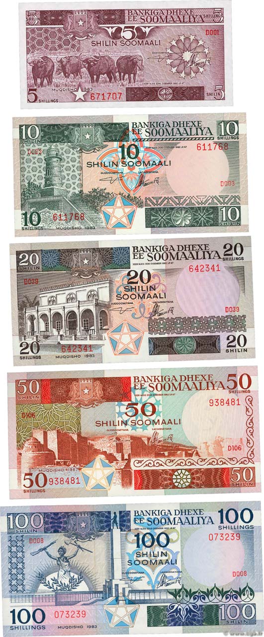 Lot de 5 Billets SOMALIA  1983 P.LOT FDC