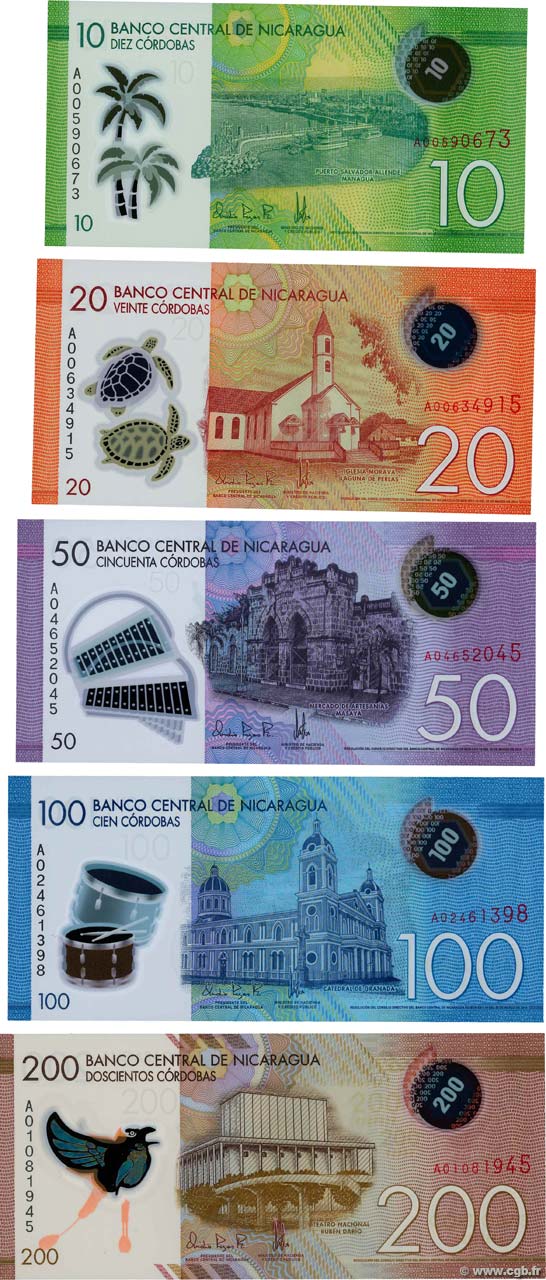 Lot de 5 Billets NICARAGUA  2014 P.LOT FDC
