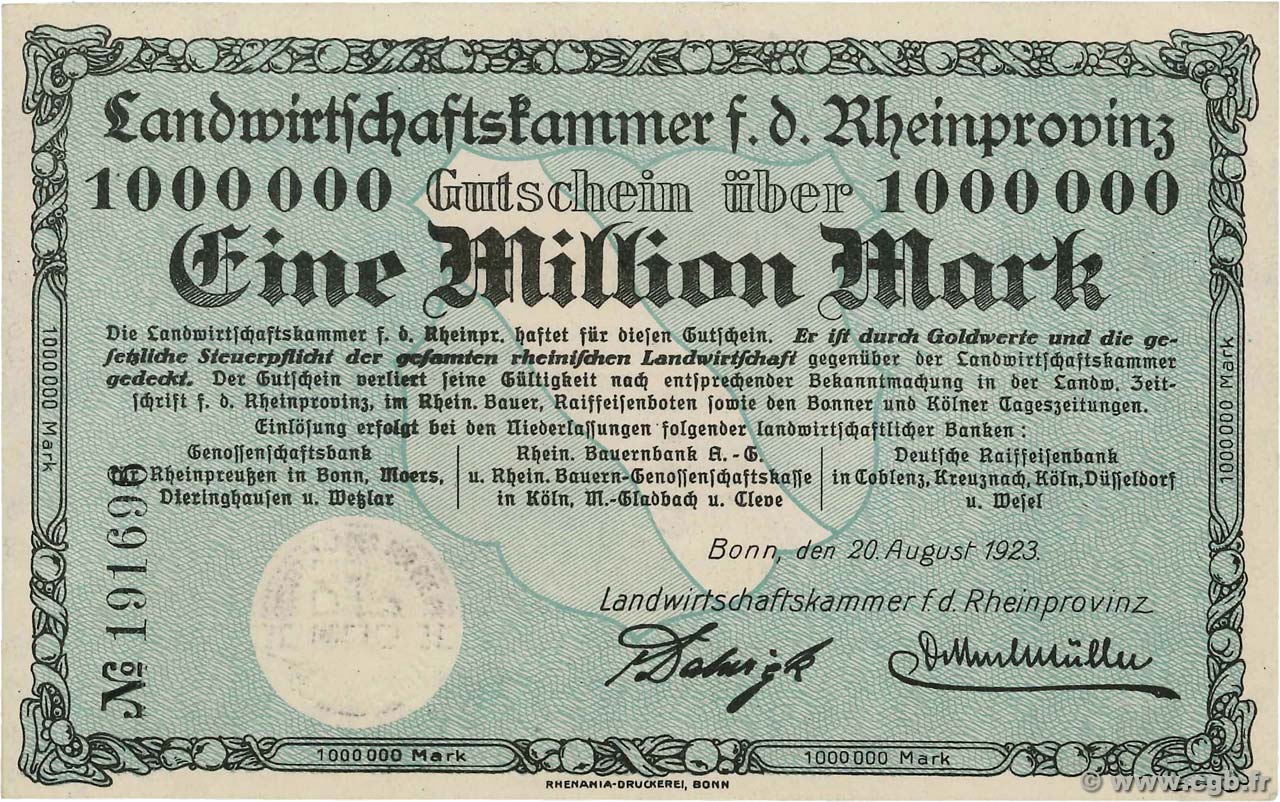 1 Million Mark DEUTSCHLAND  1923  VZ