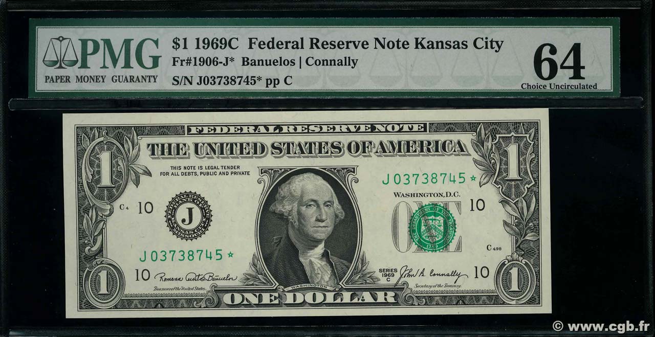 1 Dollar Remplacement UNITED STATES OF AMERICA Kansas City 1969 P.449dr UNC