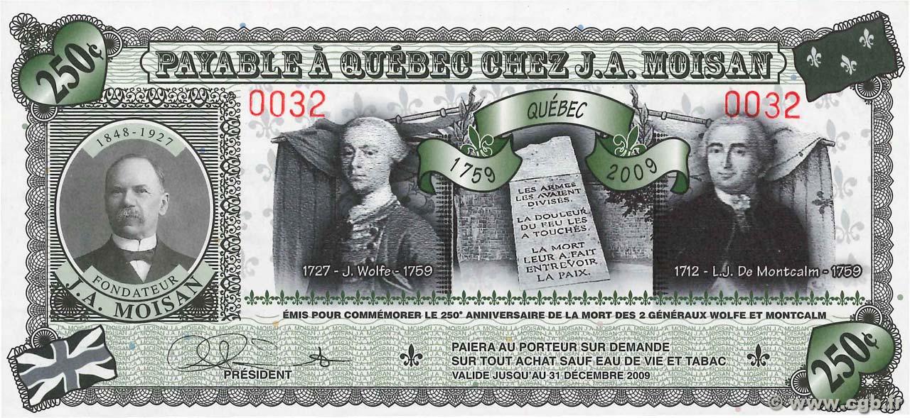 250 Sous CANADA  2009 P.- FDC