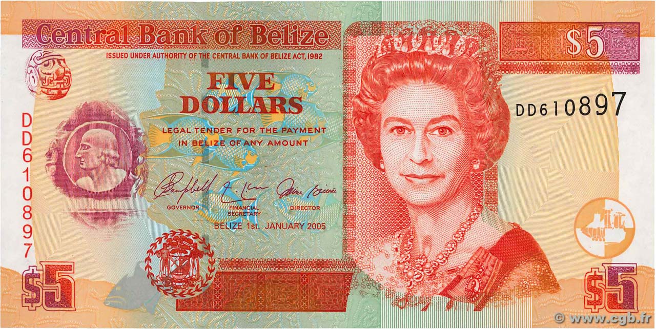 5 Dollars BELIZE  2005 P.67b AU