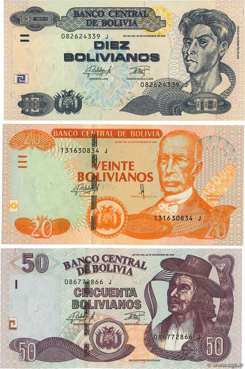 Lot de 3 Billets BOLIVIA  2015 P.LOT UNC
