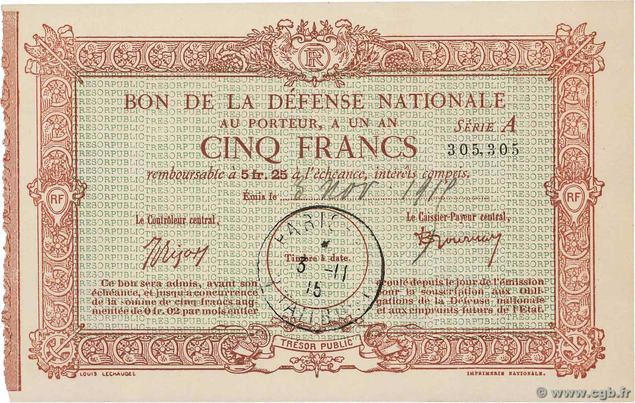 5 Francs FRANCE regionalismo e varie  1917  AU