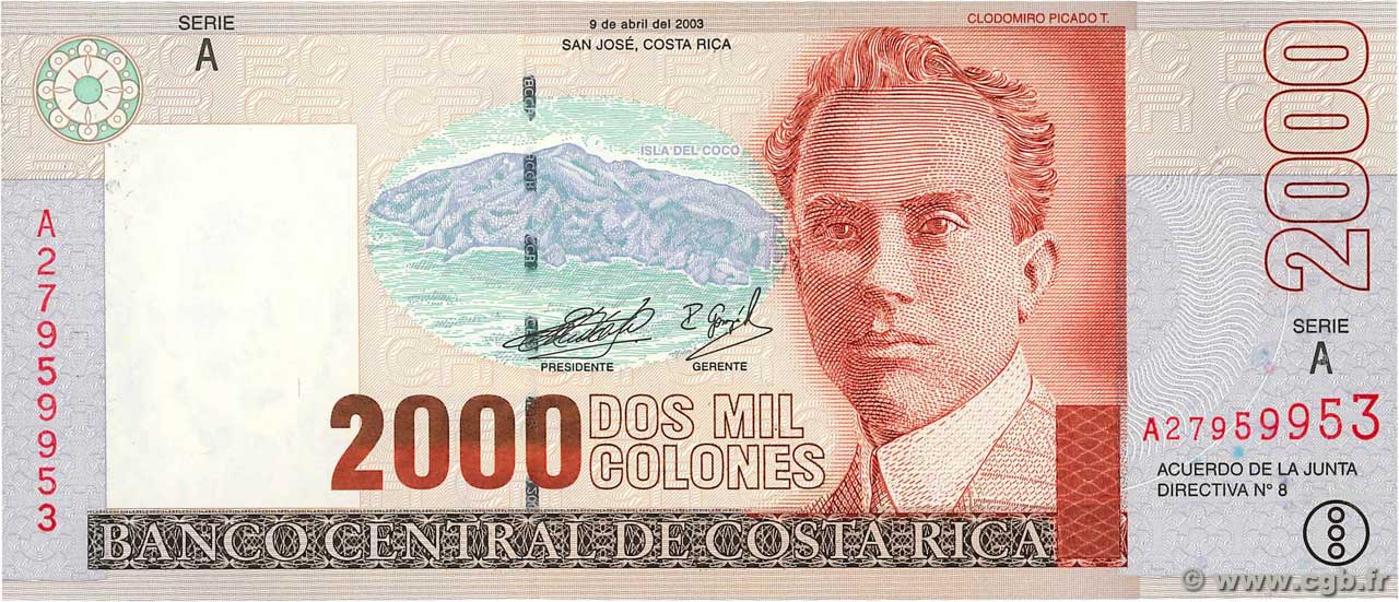 2000 Colones COSTA RICA  2003 P.265d FDC