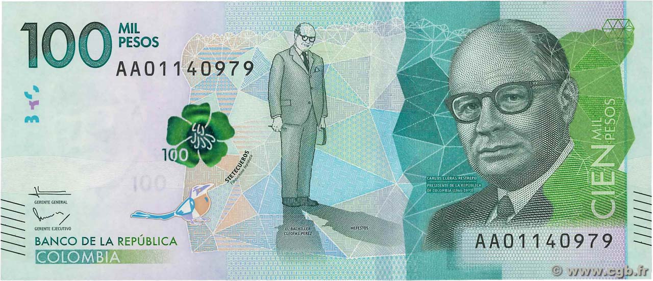 100000 Pesos COLOMBIA  2014 P.463 FDC