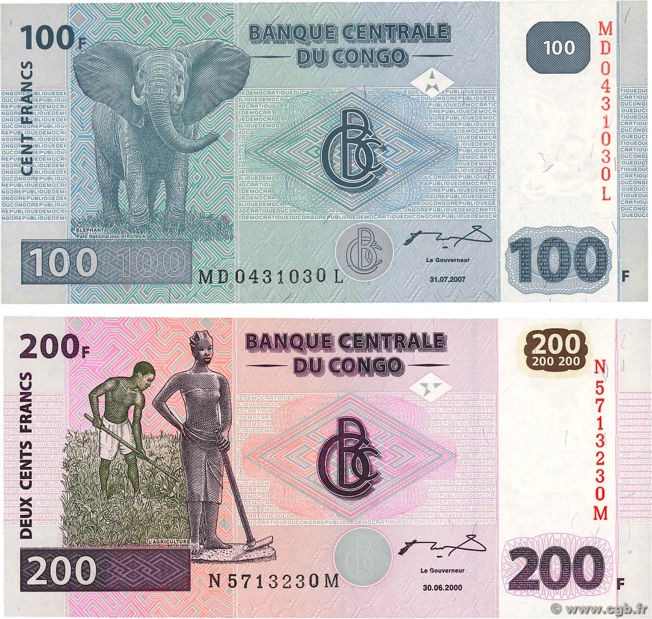 Lot de 2 Billets REPúBLICA DEMOCRáTICA DEL CONGO  2000 P.LOT FDC
