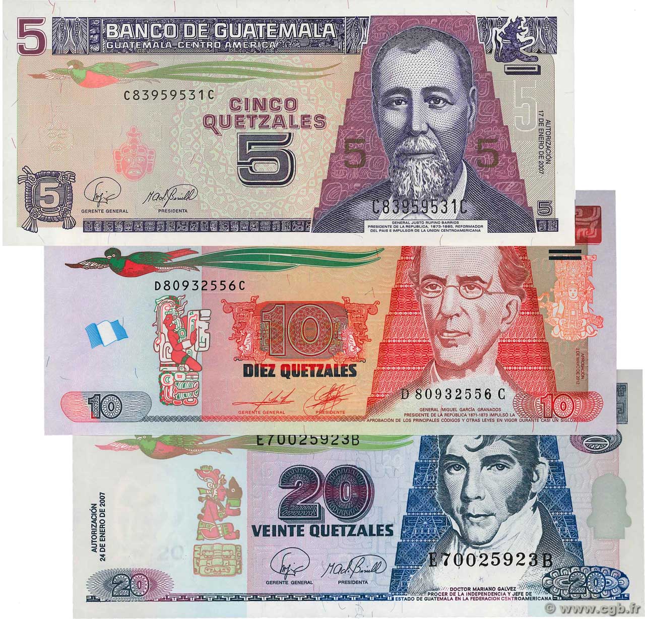 Lot de 3 Billets GUATEMALA  2007 P.LOT FDC