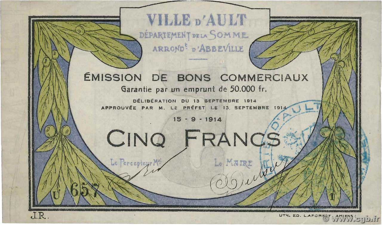 5 Francs FRANCE regionalism and miscellaneous Ault 1914 JP.80.06 XF-