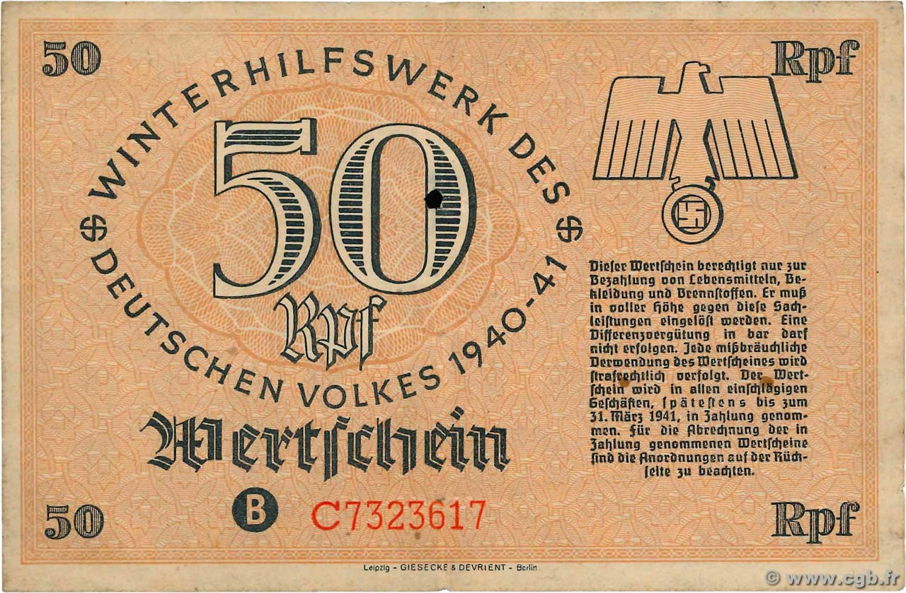 50 Pfennig  GERMANY  1940  VF-