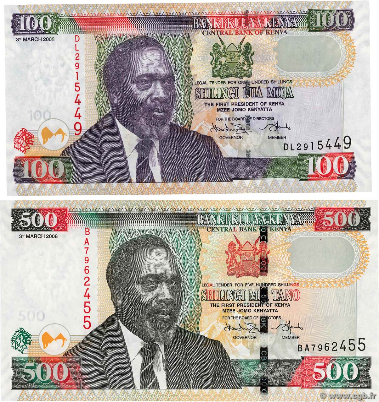 100 et 500 Shillings KENYA  2008 P.LOT NEUF