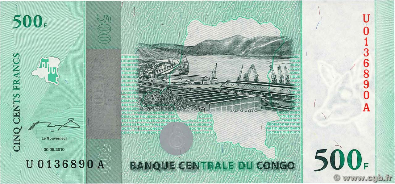 500 Francs Commémoratif CONGO, DEMOCRATIQUE REPUBLIC  2010 P.100 UNC-