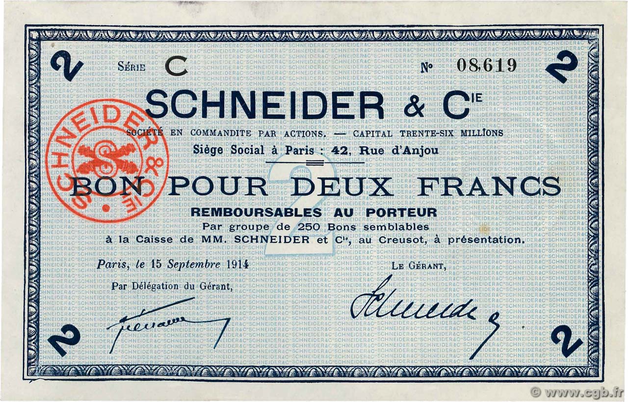 2 Francs FRANCE régionalisme et divers Creusot (Le) 1914 JP.71.07 SPL