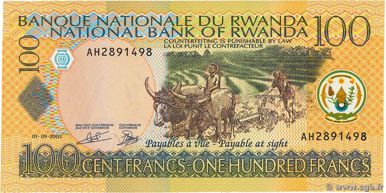 100 Francs RWANDA  2003 P.29b UNC