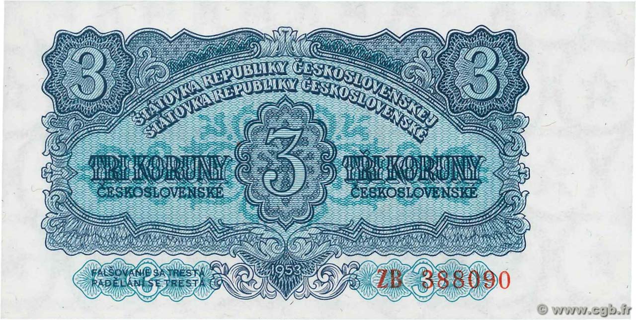 3 Korun Remplacement CHECOSLOVAQUIA  1953 P.079ar FDC