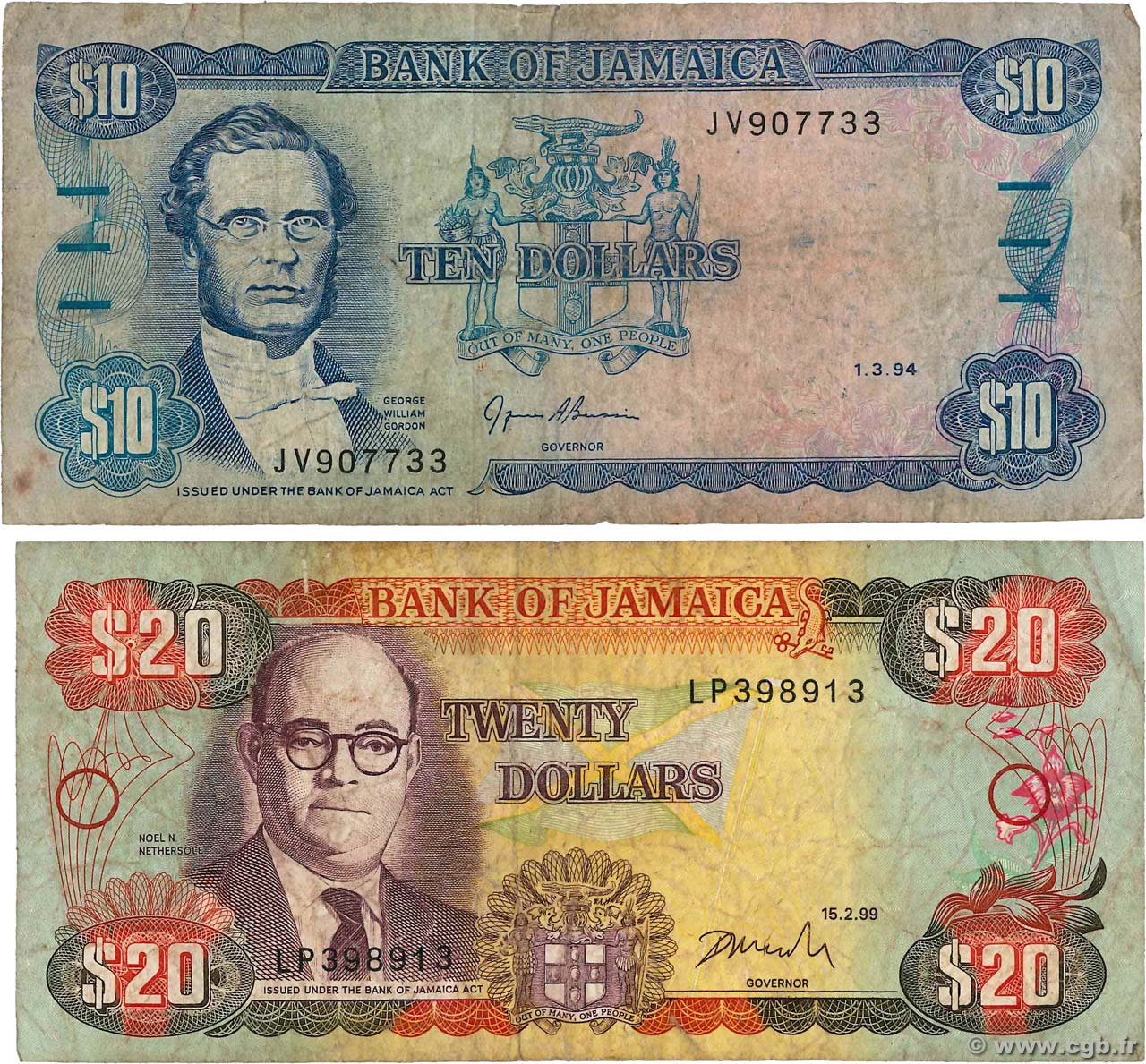 10 et 20 Dollars GIAMAICA  1999 P.LOT MB