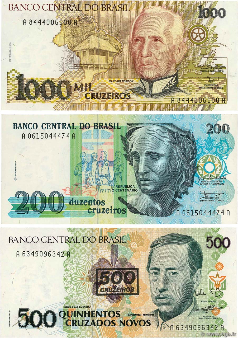 Lot de 3 Billets BRAZIL  1990 P.LOT UNC