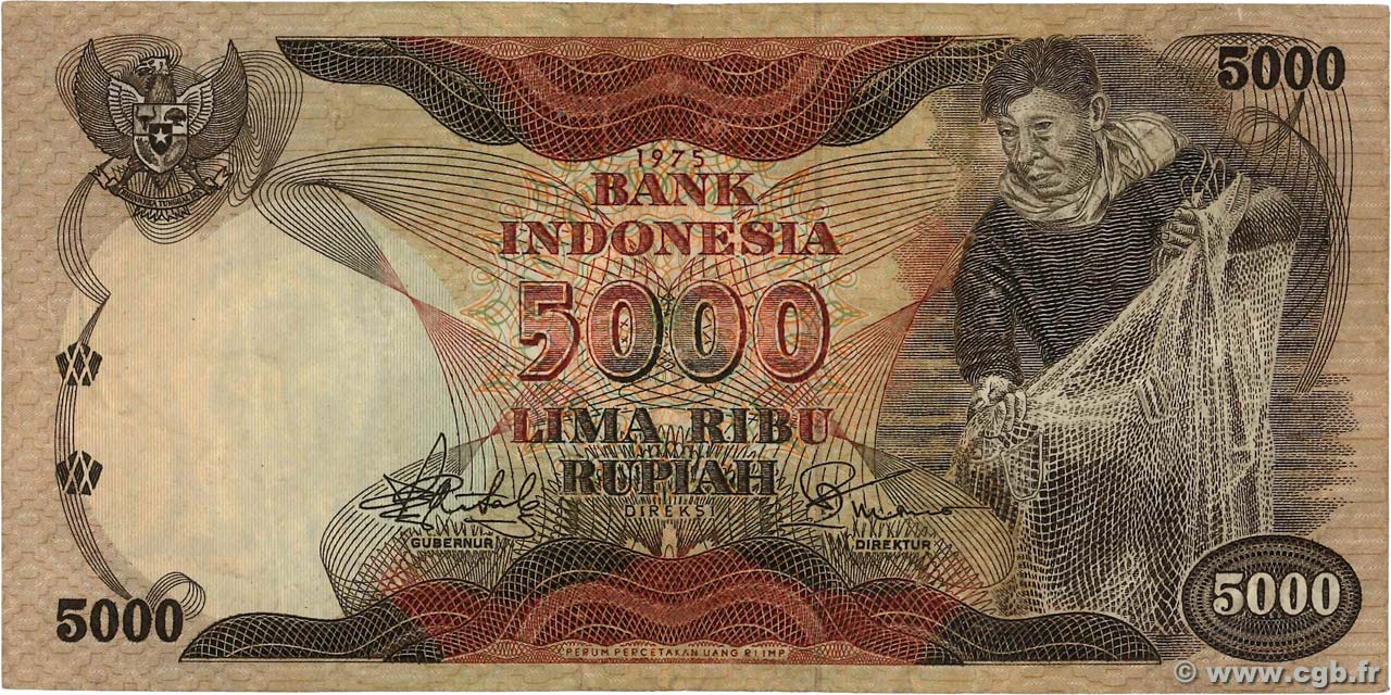 5000 Rupiah INDONESIA  1975 P.114a F