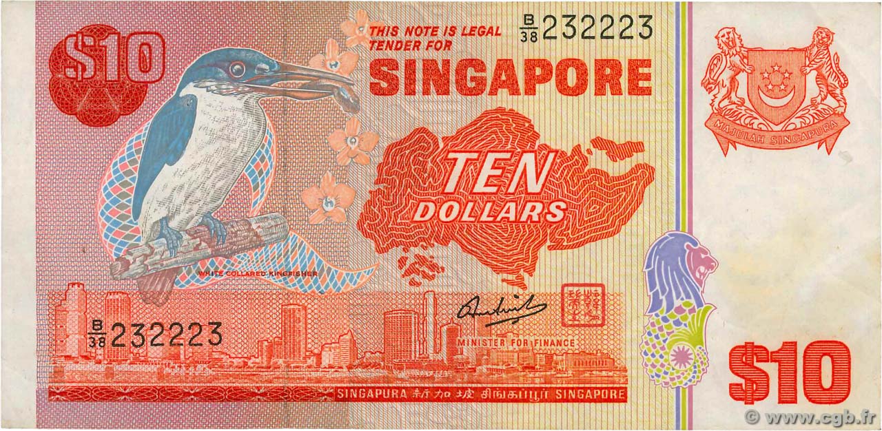 10 Dollars SINGAPORE  1980 P.11b BB
