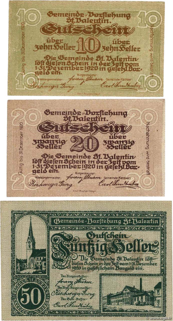 Lot de 3 billets  AUSTRIA Sankt Valentin 1920 P.LOT EBC