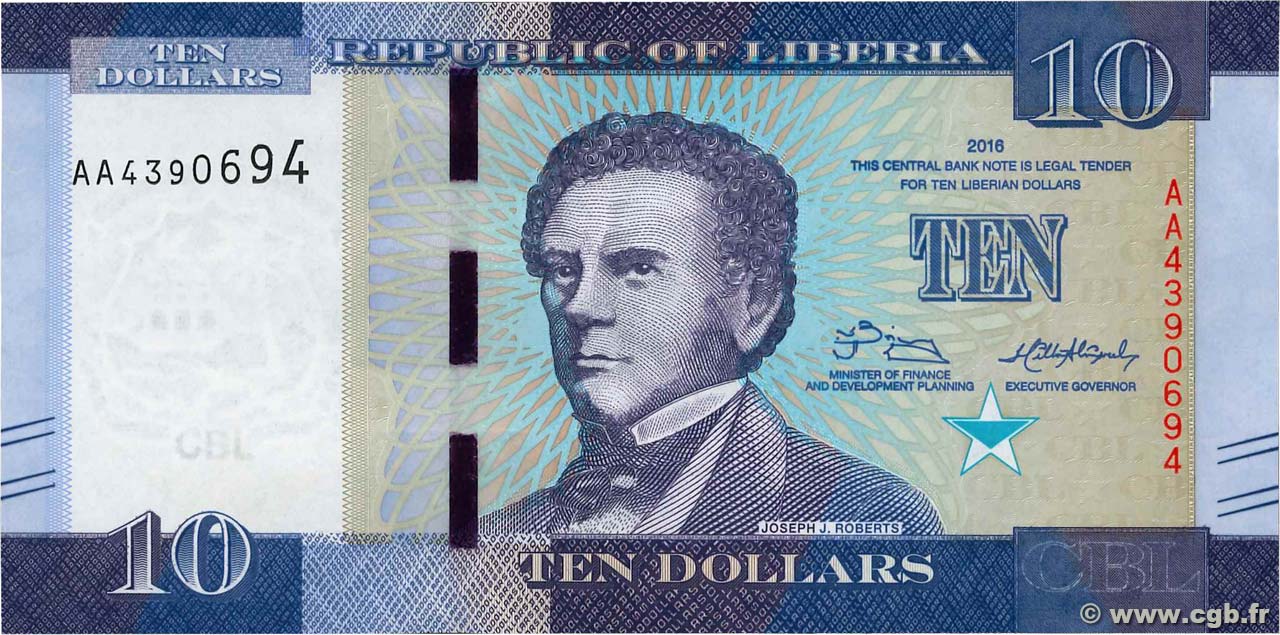 10 Dollars LIBERIA  2016 P.32 FDC