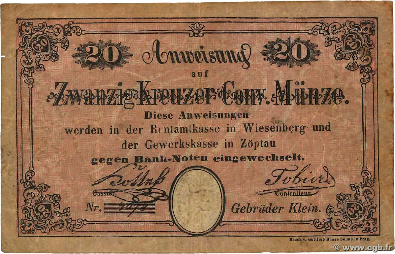 20 Kreuzer Conv. Münze TSCHECHOSLOWAKEI  1846  SGE