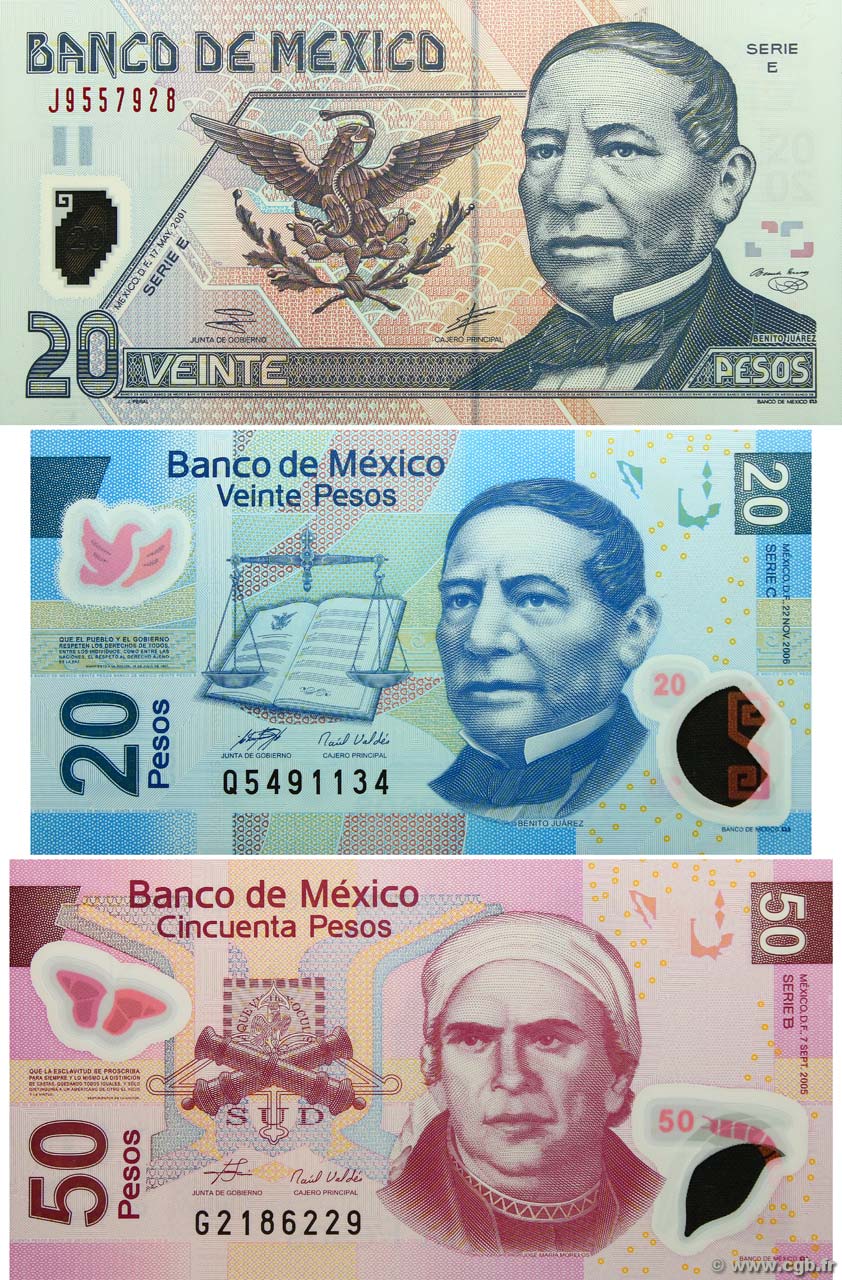 Lot de 3 billets 20 et 50 Pesos MEXIQUE  2001 P.LOT NEUF