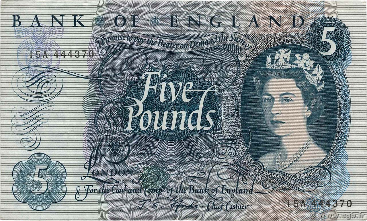 5 Pounds ENGLAND  1966 P.375b fSS